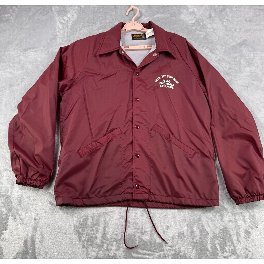Vintage Swingster Coaches Jacket Mens Medium Maroon 1978 SUPCOM‎ Football Champs